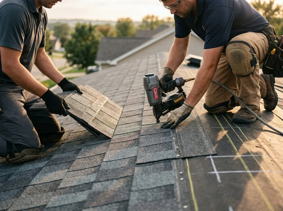 Professional roofer working on a residential roof in Abingdon